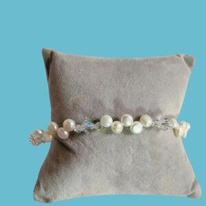 Freshwater Pearl Bracelet Crystal Beaded Wedding Handmade Toggle Clasp